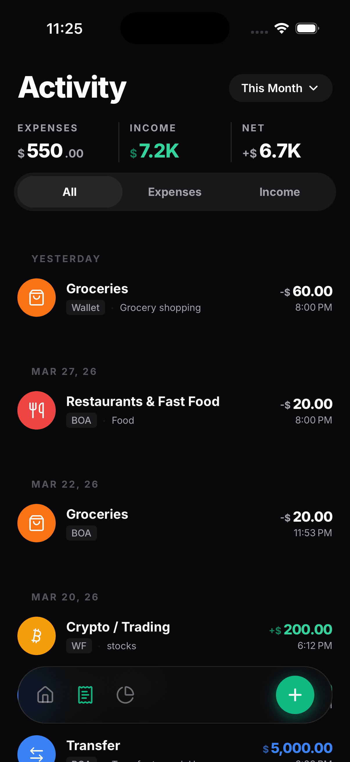 Koinx transactions and accounts view